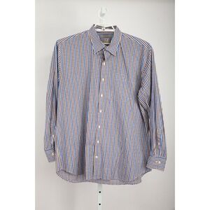 Peter Millar Shirt Mens Extra Large Blue Brown Check Plaid Button Down